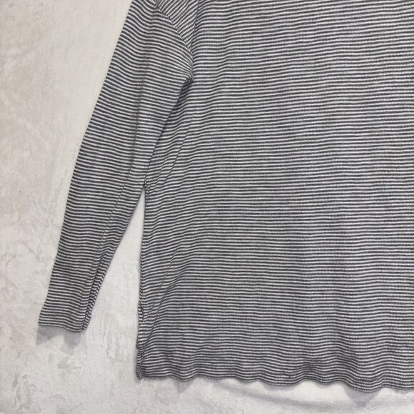 J. Jill Grey White Striped Knit Long Sleeve Scoop Neck Waffle Top Size XL - Picture 9 of 14